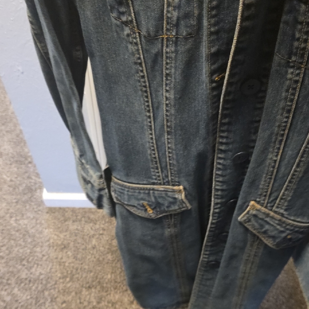 Classic Denim Long Coat - Dark Blue